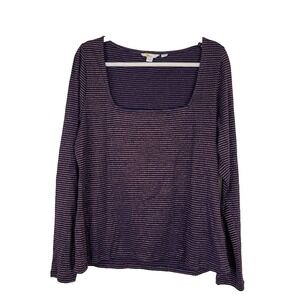 Boden Womens Metallic Striped Cotton Blend Shirt Long Sleeve Square Neck Size 20